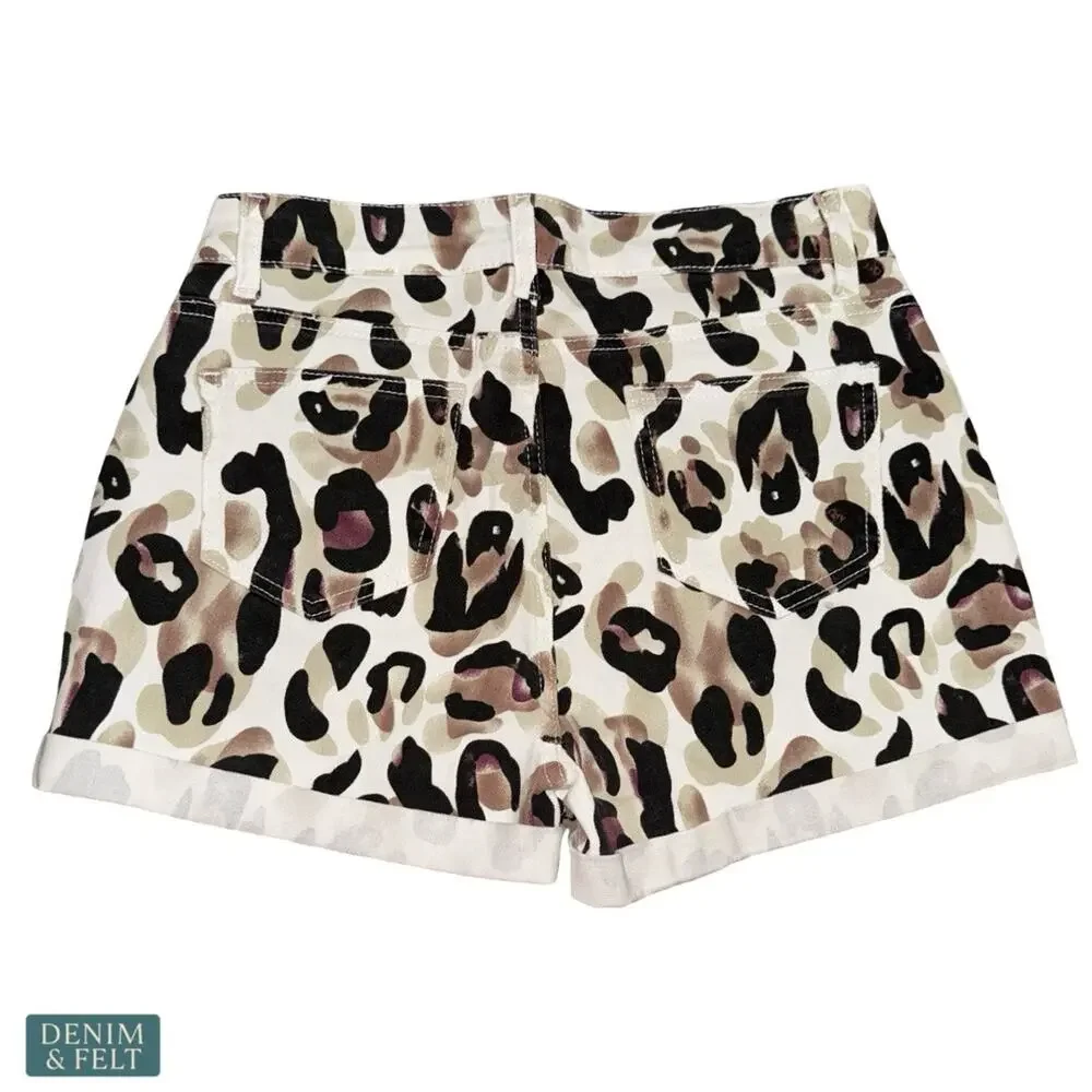 NEW CC Bella Leopard Print Denim Shorts High Rise Distressed Cuffed Summer Trend